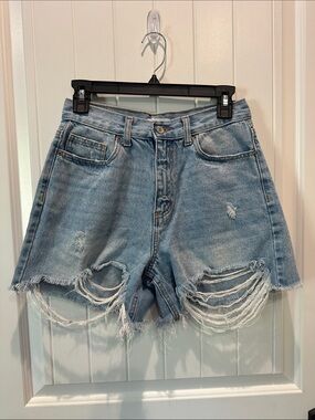 Forever 21 Light Blue Distressed High-Rise Denim Shorts